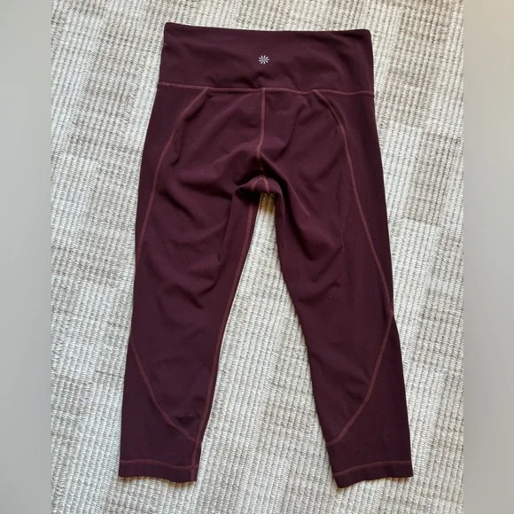 Athleta Burgundy Capri Leggings | Women’s Medium | High-Rise Athletic Yoga Pants - Picture 3 of 5